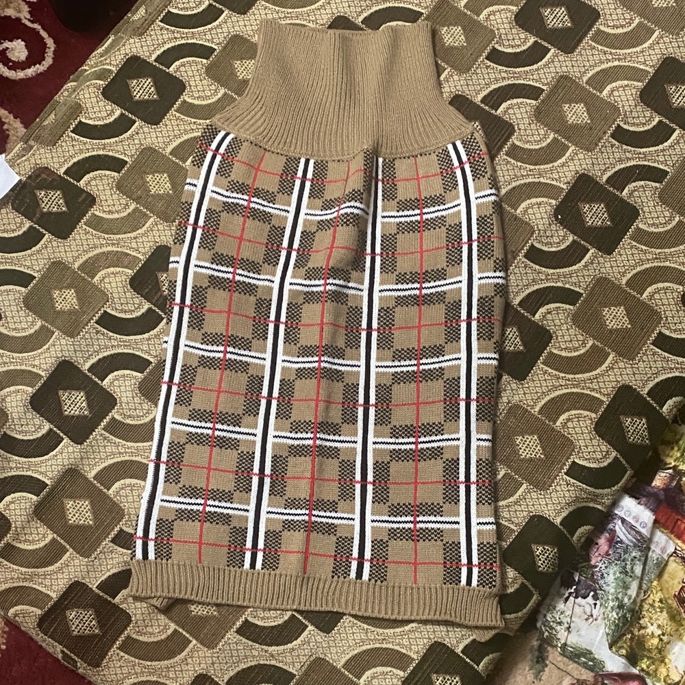 ✨ PUPTECK Plaid Knit Dog Sweater – Size L